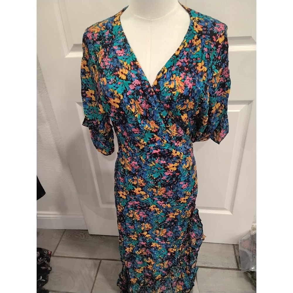 Silk & Salt Journey Maxi Wrap Flower Dress Floral V-Neck Ruffle Hem XL NEW